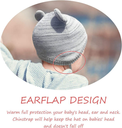 Baby Knitted Winter Hats Infant Newborn Toddler Autumn Cute Earflap Cotton Lined Beanie Hat for Boys Girls