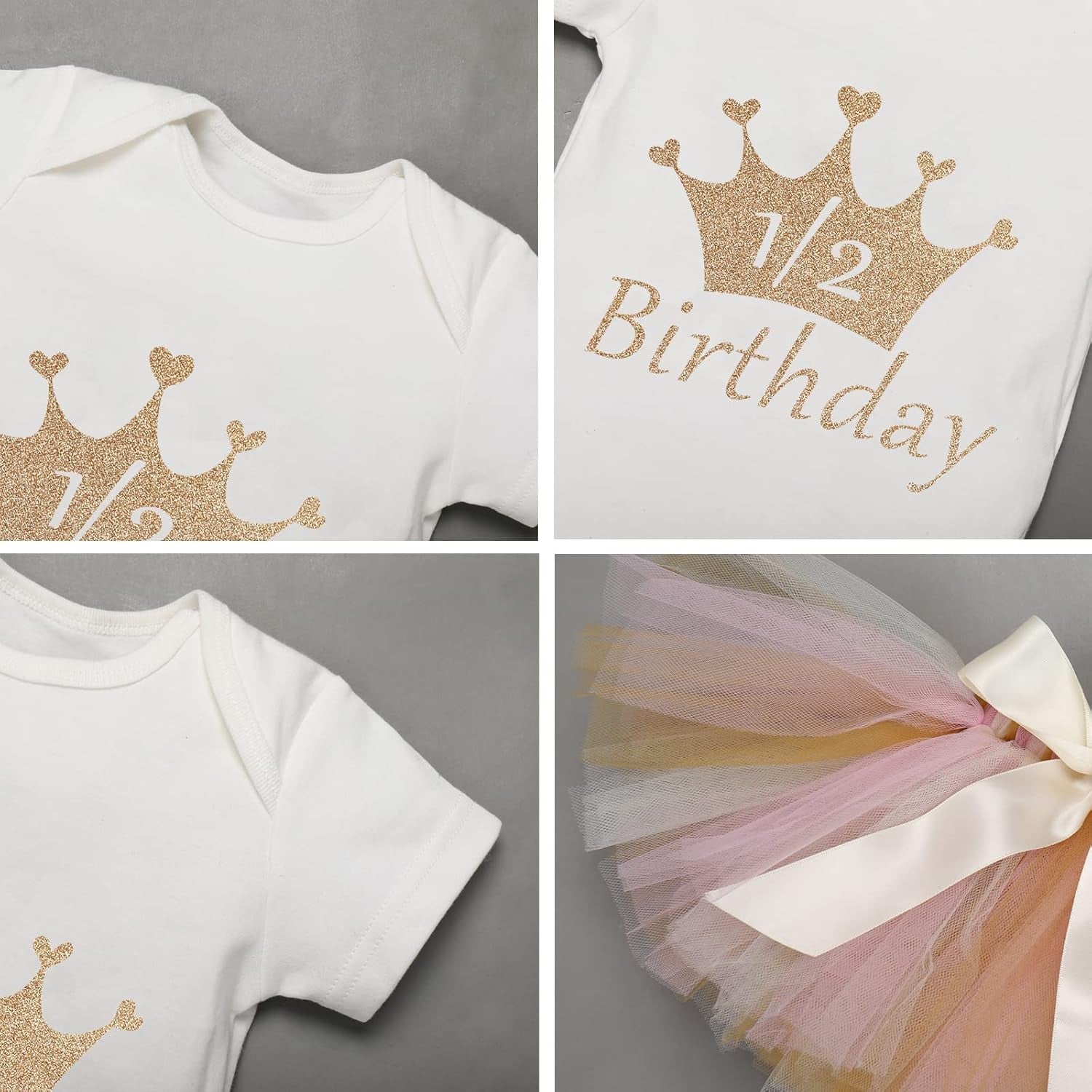 Birthday Outfit Girls Baby Strawberry Heart One Romper + Ruffle Tulle Skirt + Sequins Crown Headband 3PCS Clothes Set